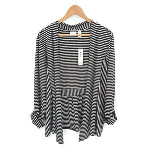Chicos Weekend By Chicos Striped Open Front Cardigan Black White Lightweight NWT